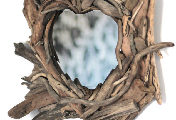 Small Heart-Shaped Driftwood Mirror